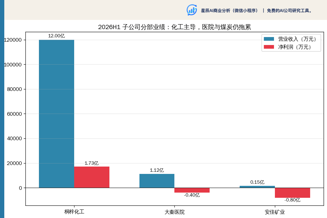 2026H1 子公司分部业绩：化工主导，医院与煤炭仍拖累
